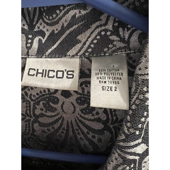 Chicos Silver Paisley Jacquard Button Front Shirt Jacket Sz 2/L - Picture 3 of 5